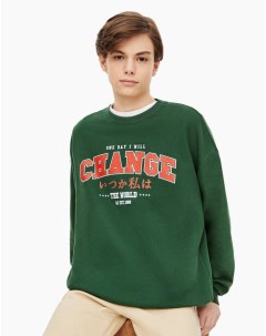 Тёмно зелёный свитшот oversize в колледж стиле для мальчика Gloria jeans