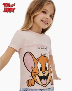 Розовая футболка с принтом Tom and Jerry для девочки Gloria jeans