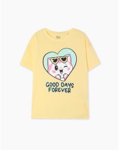 Жёлтая футболка oversize с принтом Good Days Forever для девочки Gloria jeans