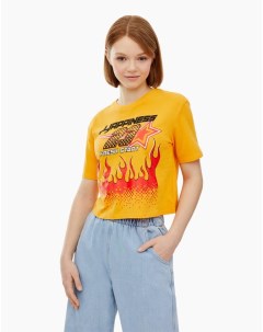 Оранжевая футболка с принтом для девочки Gloria jeans