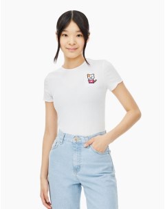 Белая футболка Fitted в рубчик с котиком для девочки Gloria jeans