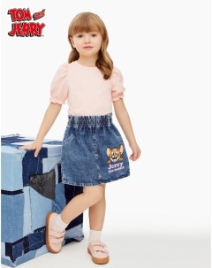 Джинсовая юбка Paperbag с принтом Tom and Jerry для девочки Gloria jeans