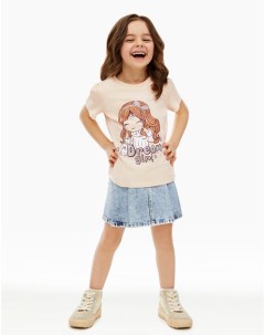 Бежевая футболка с принтом Dream girl для девочки Gloria jeans