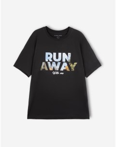 Черная футболка с принтом Run Away Gloria jeans
