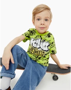 Салатовая футболка с граффити принтом для мальчика Gloria jeans