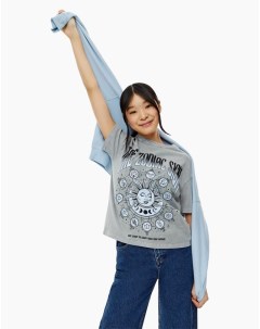 Серая футболка superoversize с принтом The zodiac sign для девочки Gloria jeans