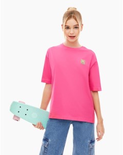 Розовая футболка superoversize с нашивкой для девочки Gloria jeans