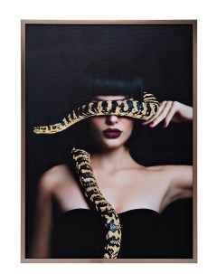 89vor girl snake 1 холст девушка со змеей 120х80см багет латунь поталь золотой Garda decor
