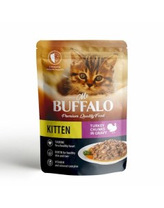 Kitten влажный корм для котят с индейкой на пару кусочки в соусе в паучах 85 г Mr.buffalo