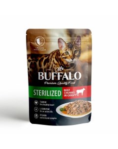 Sterilized влажный корм для стерилизованных котов и кошек с говядиной кусочки в соусе в паучах 85 г Mr.buffalo