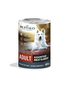 Adult влажный корм для собак паштет с мясным ассорти и говядиной в консервах 400 г Mr.buffalo