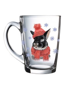 Кружка Капучино Котик и кролик со снежинками 300 мл стекло в ассортименте Осз