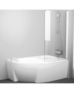 Шторка на ванну Chrome CVSK1 Rosa 160 170 R 7QRS0100Y1 профиль Белый стекло Transparent Ravak
