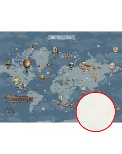 Фреска Карты мира 33314 Фактура флок FLK Флизелин 3 6 2 7 Синий Воздушные шары Самолеты Карты Ortograf