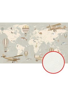 Фреска Карты мира 33457 Фактура флок FLK Флизелин 4 5 2 7 Серый Бежевый Воздушные шары Самолеты Карт Ortograf