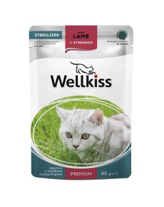 Sterilized Влажный корм пауч для стерилизованных кошек кусочки с ягненком в соусе 85 гр Wellkiss