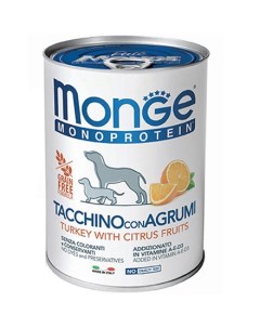 Влажный корм Паштет Монж Монопротеиновый для взрослых собак Индейка с цитрусовыми цена за упаковку Monge