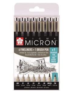 Набор капиллярных ручек PIGMA MICRON PN 8 шт 0 2 мм 0 5 мм цвет черный brush PN Sakura