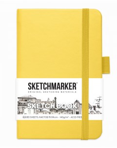 Блокнот для зарисовок 9х14 см 80 л 140 г твердая обложка Лимонный Sketchmarker