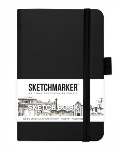 Блокнот для зарисовок 9х14 см 80 л 140 г твердая обложка Черный Sketchmarker