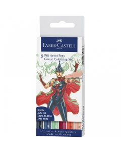 Набор капиллярных ручек Faber Castell Pitt Artist Pens Comic Colouring Brush ассорти 6 шт плас Faber–сastell