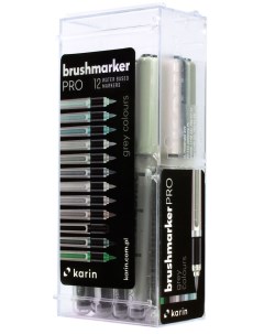 Набор маркер кистей Brushmarker Pro Оттенки серого 12 цв Karin