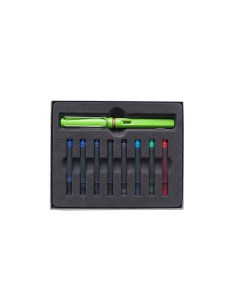 Набор ручка перьевая Safari F корпус зеленый картриджи ассорти 8 шт Lamy