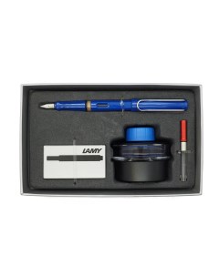 Набор ручка перьевая Safari F корпус синий картридж черный чернила син конвертер Lamy
