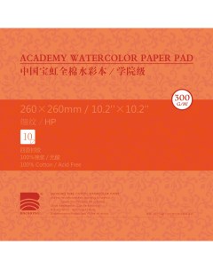 Альбом склейка для акварели 26х26 см 10 л 300 г хлопок мелкозернистая Baohong