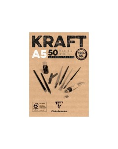 Скетчбук блокнот на склейке Kraft А5 50 л 120 г верже крафт Clairefontaine