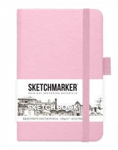 Блокнот для зарисовок 9х14 см 80 л 140 г твердая обложка Розовый Sketchmarker