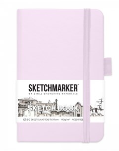 Блокнот для зарисовок 9х14 см 80 л 140 г твердая обложка Фиолетовый пастельный Sketchmarker