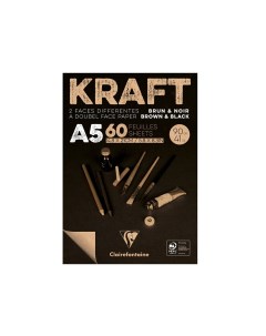 Скетчбук блокнот на склейке Kraft А5 60 л 90 г верже черный крафт Clairefontaine