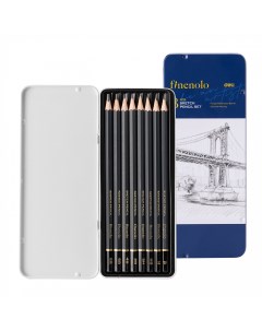 Набор чернографитных карандашей Sketch 8 штук 8B 2H в металлическом пенале Finenolo