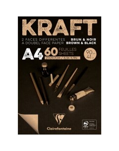 Скетчбук блокнот на склейке Kraft А4 60 л 90 г верже черный крафт Clairefontaine