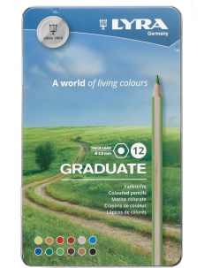 Набор гексагональных карандашей цветных Graduate 12 цв в металлическом пенале Lyra