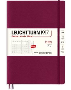 Планер блокнот ежемесячный Composition B5 на 2023г 16мес 68 л тв обл цвет Портв Leuchtturm1917