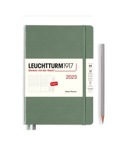 Еженедельник Medium A5 на 2023г дни с расписанием твердая обложка цвет Оливковый Leuchtturm1917