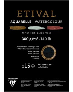 Альбом склейка для акварели Etival Torchon 29 7х42 см 15 л 300 г черная бумага Clairefontaine