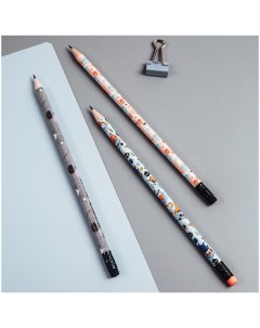 Набор карандашей чернографитных Space 3 шт HB с ластиком ассорти европодвес Meshu