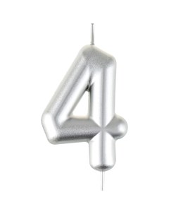 Свеча для торта с держателем "Цифра 4", 6 см, серебряная, блистер Meshu