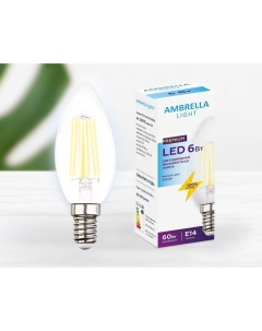 Лампа светодиодная филаментная E14 6W 4200K прозрачная Ambrella light
