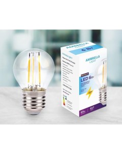Лампа светодиодная филаментная E27 6W 4200K прозрачная Ambrella light