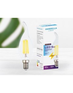 Лампа светодиодная филаментная E14 6W 4200K прозрачная Ambrella light