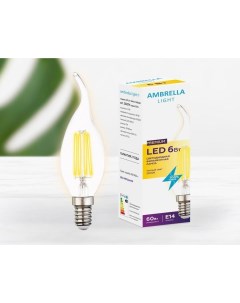 Лампа светодиодная филаментная E14 6W 3000K прозрачная Ambrella light