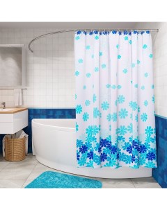 Штора для ванной 180х180 см голубая цветочный дождь Fora
