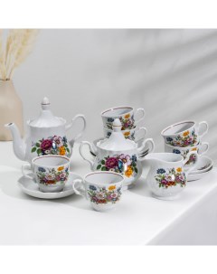 Чайный сервиз букет цветов набор Добрушский фарфоровый завод
