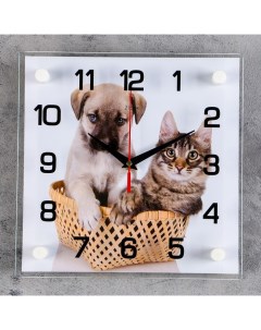 Часы Щенок с котенком 25х25х4 см Рубин