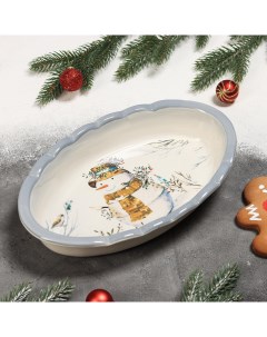 Блюдо Рождественский снеговик 28х17х5 см Доляна