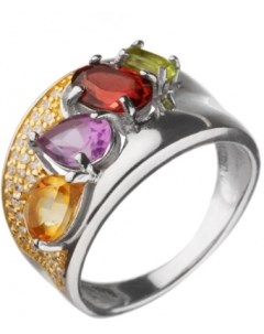 Кольцо с россыпью цветных камней из серебра с позолотой Balex